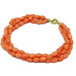 El Coral Bracciale in Corallo Rosa lavorazione a olivette 4X6 mm. a tre fili chiusura Dorata