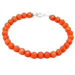 El Coral Bracelet Pink Coral Faceted Balls 5.5 mm and Silvered Clasp