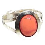 Coralli di Sardegna Ring Silver and Pink Coral Oval Cabochon 8x10 mm. Adjustable
