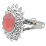 Coralli di Sardegna Anillo Coral Rosa Cabujón 8x10 y Hojitas en Filigrana de Plata Ajustable