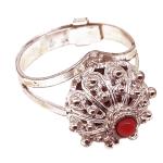 Coralli di Sardegna Ring Red Coral Ball and Silver Filigree Button Adjustable