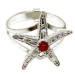 Coralli di Sardegna Ring Red Coral Ball and Silver Filigree Starfish Adjustable