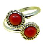 Coralli di Sardegna Ring Red Coral 2 Cabochon 5mm and Silver Delicate Side, Adjustable