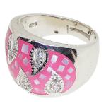 Coralli di Sardegna Silver Ring Zircons Mother of Pearl Pink Enamel Drops Adjustable