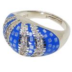 Coralli di Sardegna Silver Ring Zircons Mother of Pearl Blue Enamel Waves Adjustable