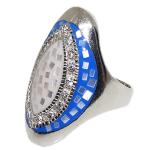 Coralli di Sardegna Silver Ring Zircons Mother of Pearl Enamel Blue White Oval Adjustable