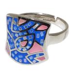 Coralli di Sardegna Ring Silver Mother of Pearl Enamel Blue Pink Crushed Rectangle Adjustable