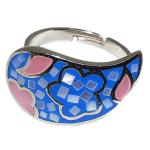 Coralli di Sardegna Anello Argento Madreperla Smalto Blu Rosa Goccia orizzontale Regolabile