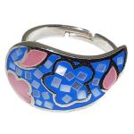 Coralli di Sardegna Ring Silver Mother of Pearl Enamel Blue Pink Drop horizontal Adjustable