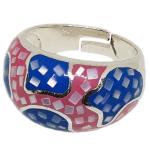 Coralli di Sardegna Silver Nacre Ring with Blue Pink Spotted Enamel Adjustable