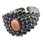 Coralli di Sardegna Ring Pink Coral Cabochon and Old Silver Filigree Leaves Adjustable