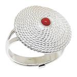 Coralli di Sardegna Ring Red Coral Ball and Silver Filigree Spiral Adjustable