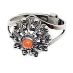 Coralli di Sardegna Burnished Silver Filigree Ring spirals and dots with adjustable Pink Coral