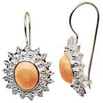 Coralli di Sardegna Earring Pink Coral Cabochon and Silver Filigree Leaves, 3 cm length