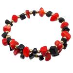El Coral Bracciale Corallo Rosso 6/8mm. e Agata Nera Pallini Dorati e Molla Acciaio