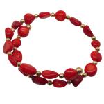 El Coral Bracciale Corallo Rosso Sassolini 6/8mm. Pallini Dorati e Molla in Acciaio