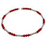 Coralli di Sardegna Bracciale Corallo Rosso Pallini 3mm Elementi Argentati molla Acciaio