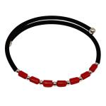 Coralli di Sardegna Bracciale Corallo Rosso Tubetti 3x5mm Pallini Argentati Caucciu Molla Acciaio