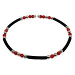 Coralli di sardegna Bracciale Corallo Rosso Pallini 3mm Argentati Caucciù Molla Acciaio