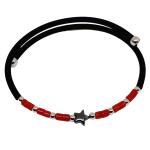 Coralli di Sardegna Bracelet Red Coral Regular Tubes, Hematite Star, Rubber and Spring