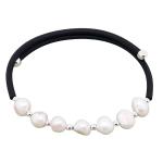 El Coral Bracelet White Pearls, Silvered Balls, Rubber and Steel Spring