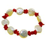 El Coral Bracciale Perle Flat Barocco 13mm. Chips Corallo Rosso 6mm. Elastico Lunghezza 18cm. Peso 13gr.