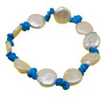 El Coral Bracciale Perle Flat Barocco 10/13mm. Turchese Chips 6mm. Elastico Lunghezza 18cm. Peso 13gr. 