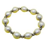 El Coral Bracelet White Pearls 10mm with Silvered Balls, elastic