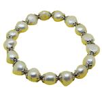 El Coral Bracelet White Pearls 9/10mm with Silvered Leaves, elastic