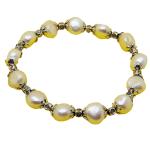 El Coral Bracelet White Pearls 9mm with Silvered Squares, elastic