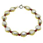 El Coral Bracelet White Pearls 9mm, Red Coral, Silvered Details and Clasp