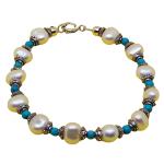 El Coral Bracelet White Pearls, Turquoise, Silvered Details and Clasp