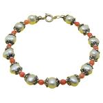 El Coral Bracelet White Pearls, Pink Coral, Silvered Detail and Clasp