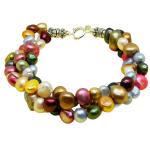 El Coral Bracelet Triple Multicoloured Pearls with Zamak