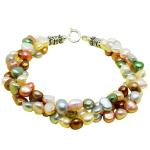 El Coral Bracelet Triple Pastel Tones Multicoloured Pearls with Zamak