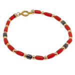 El Coral Bracciale Corallo Rosso 3x5mm. Ematite 3x3mm. Pallini e Chiusura Dorati