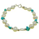 El Coral Bracelet White Pearls, Turquoise Chips and Silvered Balls