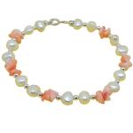 El Coral Pulsera Perlas Blancas, Chips Coral Rosa y Bolitas Plateadas
