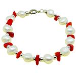 El Coral Bracelet alternate White Pearls, Red Coral Chips and Silvered Balls