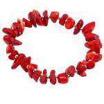 El Coral Bracciale Corallo Rosso Chips con Pallini Argentati Infilato con Elastico Senza chiusura