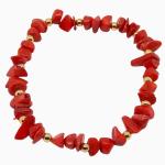 El Coral Pulsera Coral Rojo Chips y Bolitas Doradas elástica
