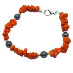 El Coral Bracciale Corallo Rosso Chips 6/8mm. e Ematite Pallini da 6mm. Pallini e Chiusura Argentati