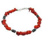 El Coral Bracciale Corallo Rosso Chips 6/8mm. e Ematite 4,5mm. Pallini e Chiusura Argentati