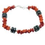 El Coral Bracciale Corallo Rosso Chips 6/8mm. e Ematite 8,5mm. Pallini e Chiusura Argentati