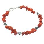El Coral Bracciale Corallo Rosso Chips 6/8mm. e Ematite 6mm. Pallini e Chiusura Argentati