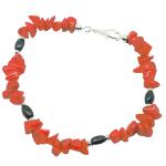 El Coral Bracciale Corallo Rosso Chips 6/8mm. e Ematite 4x6mm. Pallini e Chiusura Argentati