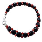 El Coral Bracciale Agata Nera 8mm. Corallo Rosso 2,5mm. Chiusura Argentata