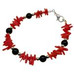 El Coral Bracciale corallo Rosso Punte 1/10mm. Agata Nera 6mm. Pallini e Chiusura Argentati