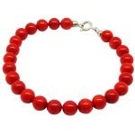 El Coral Bracelet Red Coral Balls 7 mm and Silvered Clasp