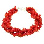 El Coral Pulsera Triple Coral Rojo Chips y Cierre Plateado